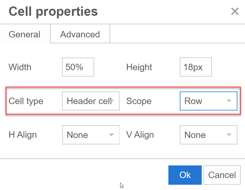 Cell properties with cell type and scope highlighted