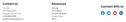 Screenshot of page footer showing spacer columns between contact info, resources and social links