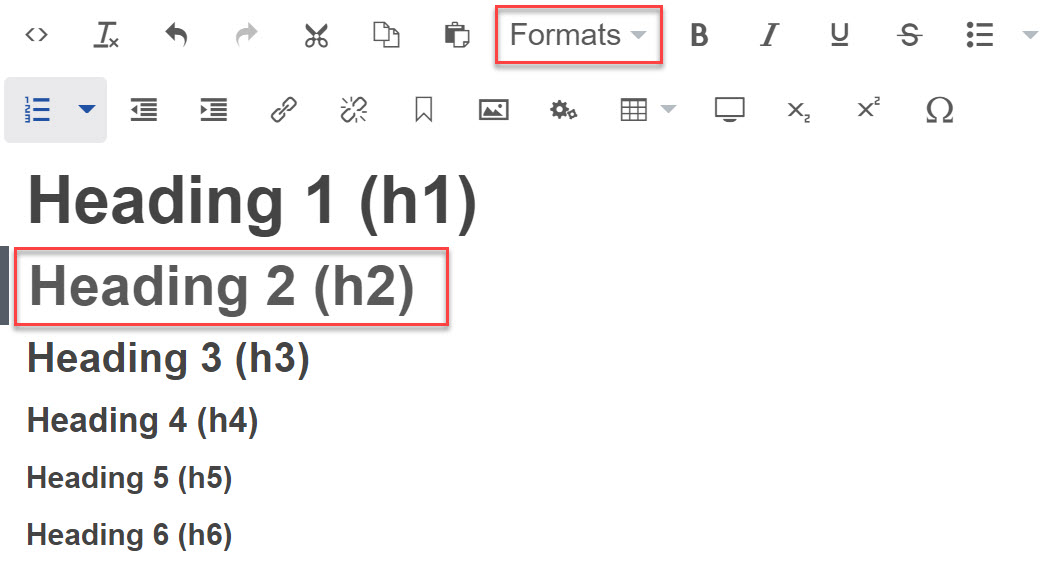 Text editor with the formats button highlighted