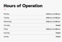 Example of a data set content component displaying the hours of operation for a sample community.