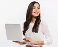 woman holding laptop